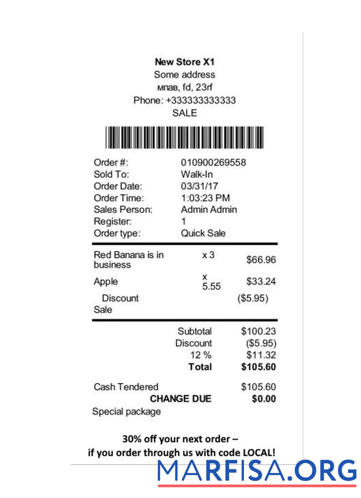 Downloadable STORE payment receipt real example
